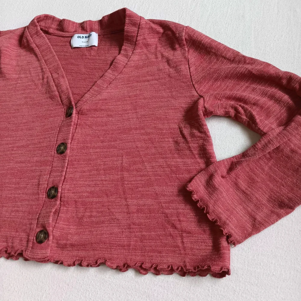 Old Navy Pink Button Down Sweater With Ruffles